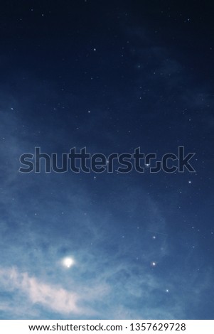 Venus and Saturn Conjunction at constellation of Scorpio, stars at night and clouds
