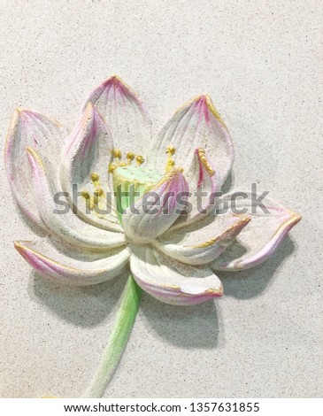Low relief cement Thai style handcraft of lotus flowers