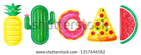 illustration vector flat cute cartoon of inflatable or float on invitation card summer pool party concept  Royalty-Free Stock Photo #1357646582