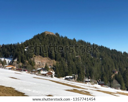 Peak Rotstock on the Rigi mountain near Lake Lucerne or Lake of the Four Forested Settlements and Lake Zug or Zugersee - Cantons of Lucerne and Schwyz, Switzerland