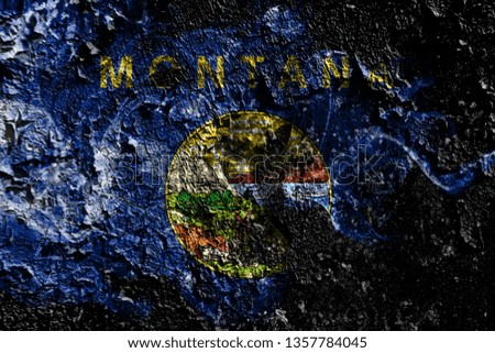 Montana smoky mystical flag on the old dirty wall background