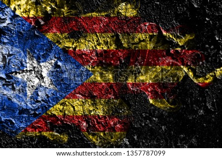 Catalonia smoky mystical flag on the old dirty wall background