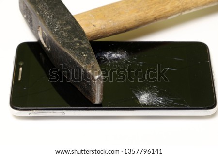 Broken phone on white background isolated