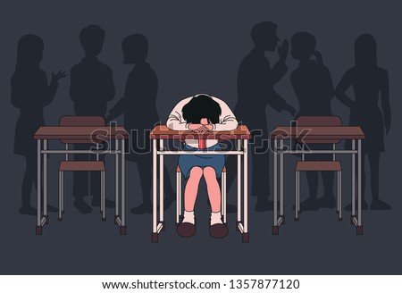 A girl is being bullied and sad. hand drawn style vector design illustrations. 