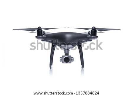Dark drone isolated on a white background. Royalty-Free Stock Photo #1357884824