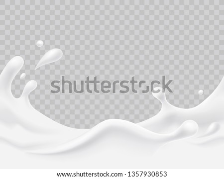 Milk splash seamless pattern. 3d realistic yogurt wave border on transparent background. Vector milk package design. Royalty-Free Stock Photo #1357930853