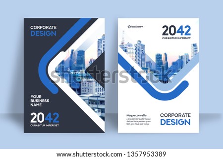 Corporate Book Cover Design Template in A4. Can be adapt to Brochure, Annual Report, Magazine,Poster, Business Presentation, Portfolio, Flyer, Banner, Website. Royalty-Free Stock Photo #1357953389