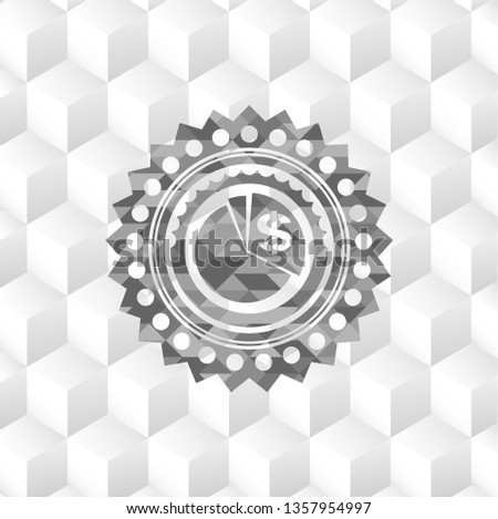 chart icon inside grey emblem with cube white background