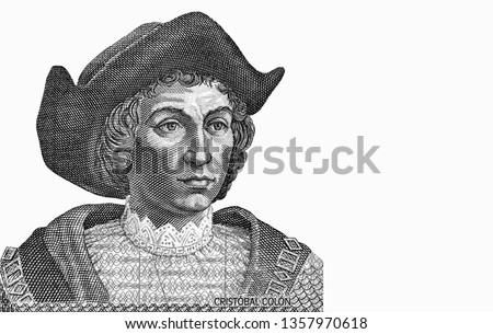 Christopher Columbus Portrait from Salvadoran Banknotes.  Royalty-Free Stock Photo #1357970618