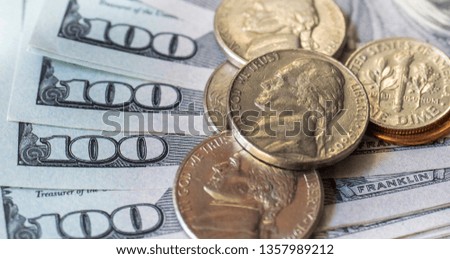 American dollars bills and coins cents
