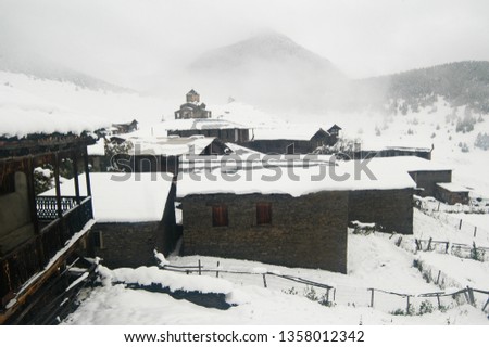 Shenako, Georgia, September 2009: Snow covers the small mountain village of Shenako, in Tusheti National Park. The snow arrived unexpectedly early that year and took villagers unprepared. 