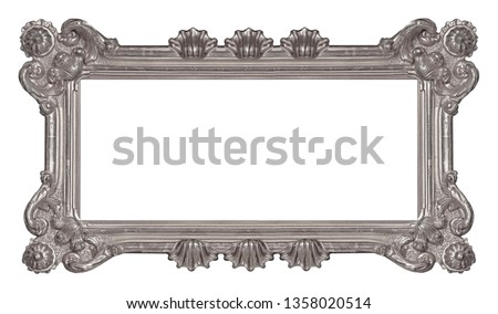 Panoramic silver frame for paintings, mirrors or photo isolated on white background. Design element with clipping path