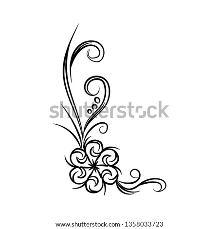 Wood block print vector floral element. Traditional oriental ethnic motif of India Mogul, bunch isolated on white background
