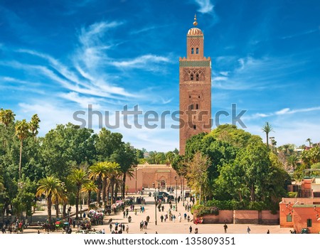 Main square of Marrakesh in old Medina. Morocco. Royalty-Free Stock Photo #135809351