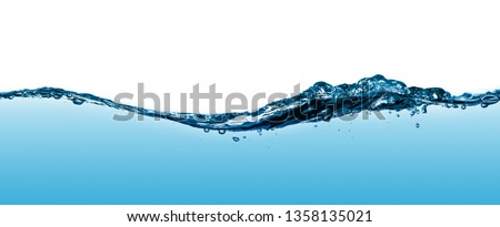 Wave water and bubbles isolated on white background Royalty-Free Stock Photo #1358135021