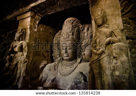 The caves of Elephanta Island, Mumbai, India. Royalty-Free Stock Photo #135814238