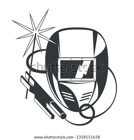 Welder mask and welding machine silhouette for business