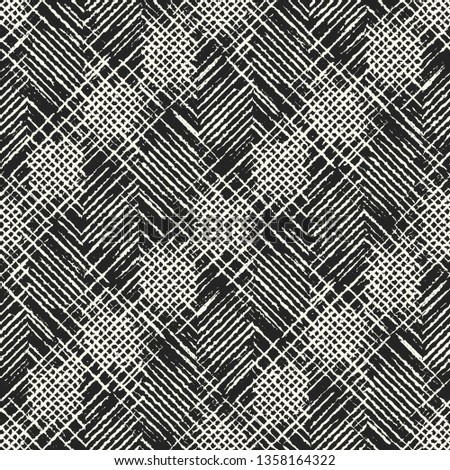 Monochrome Grunge Checked Textured Distressed Background. Seamless Pattern. 