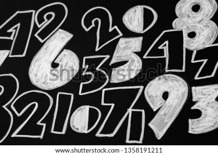 Background of numbers. from zero to nine. Mathematical equations and formulas.Numbers texture