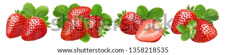 Strawberry with leaves collection isolated on white background. Package design elements with clipping path