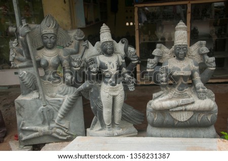 Stone Statues on street of , Mahabalipuram, Tamil Nadu.