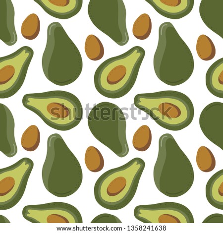 Seamless pattern with avocado for print, fabric and organic, vegan, raw products packaging. Vector illustration.