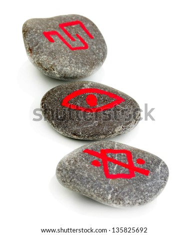 Fortune telling  with symbols on stones isolated on white