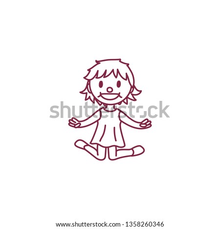 vector cute cartoon kid, child clip art coloring book page