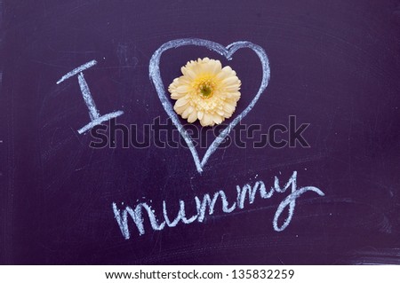 I love mummy, inscription by hand on a blackboard
