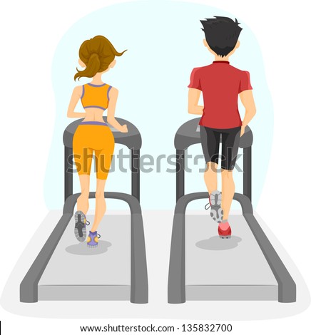 Illustration showing the Back View of Couple on a Treadmill