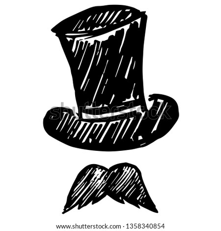 Vector Illustration of Hand Drawn Sketch of Hat and Mustache Man Icon on Isolated Background