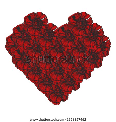poppies flowers illustration. pattern vector heart