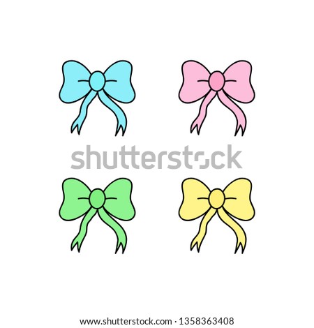 Set of four colorful ribbon bows, vector outlined illustration icons.  