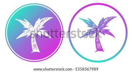 Vector Illustration of Palm Tree with Gradient Circle Blue and Violet. Logo, Sticker and Icon for Graphic Design.