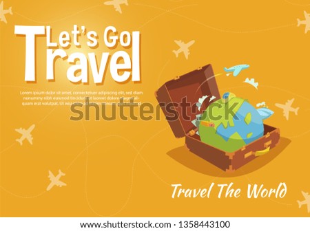 It’s Time to Travel.Trip to World. Travel to World. Vacation. Road trip. Tourism. Travel banner.Modern flat design. EPS 10. Colorful. 