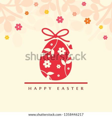 Easter background with decorated easter egg, flowers, butterfly. Happy Easter greetings. Vector illustration for  websites, blogs, banner, poster, print.