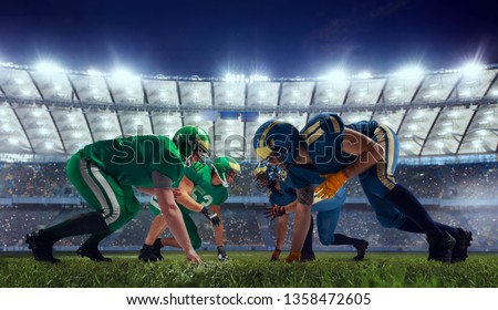 American football. American football player in professional sport arena.