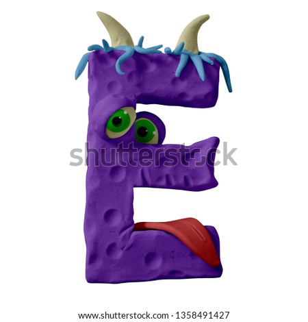Funny monsters alphabet handmade with plasticine. Letter “E”.  Monsters font. Isolated on white background – Image
