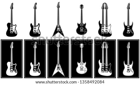 various electric guitars set vector illustration monochrome