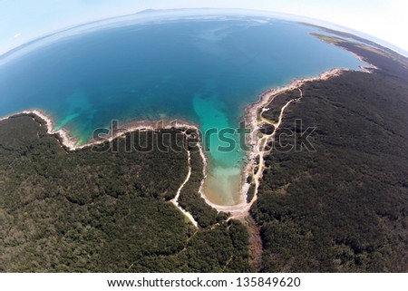 Istria, paradise bay, coastal line in Croatia, Adriatic sea - aerial view