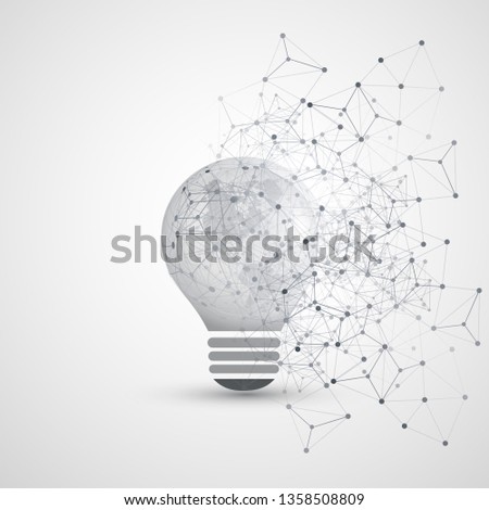 Abstract Electricity, Cloud Computing and Global Digital Network Connections Concept Design with Earth Globe Inside of a Light Bulb, Transparent Geometric Mesh - Illustration in Editable Vector Format