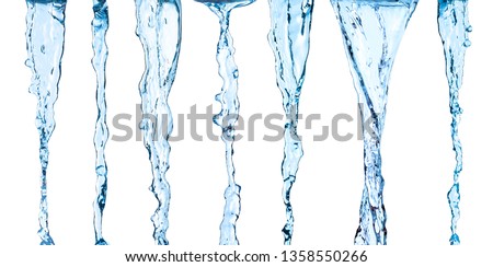 Collection of water flow on an isolated white background Royalty-Free Stock Photo #1358550266