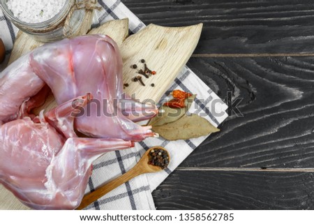 rabbit with seasonings. A festive meal gourmet food. recipe concept. Top view.