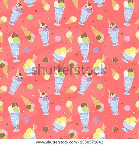 types of ice cream seamless pattern on vivid background