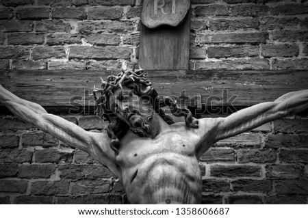 Crucifix. Jesus Christ with a thorn wreath on his head (faith, concept death and resurrection)