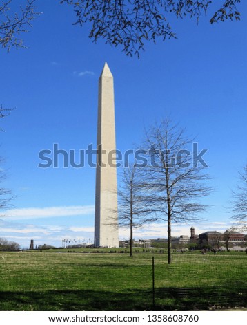 Washington Monument on the National Mall in downtown Washington DC in spring. 