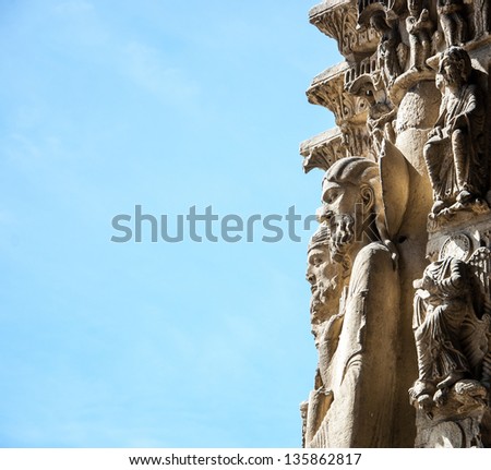 Figures of saints on portal of Chartres cathedral. Chartres, France.