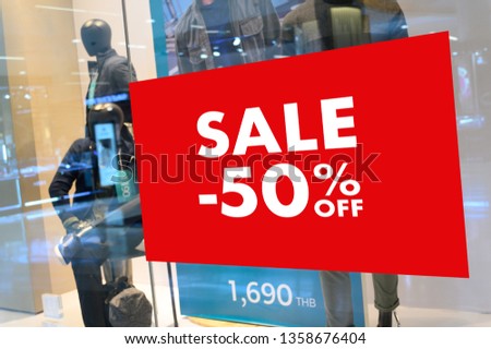 Department store with sale discount sign in shop  Sale sign  Sale concept