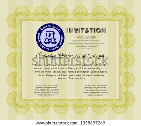 Yellow Vintage invitation. Beauty design. Easy to print. Customizable, Easy to edit and change colors. 