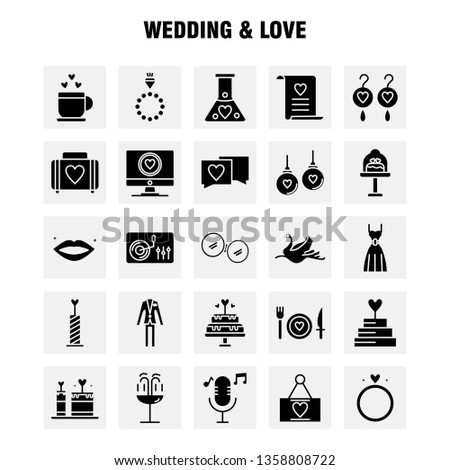 Wedding And Love Solid Glyph Icons Set For Infographics, Mobile UX/UI Kit And Print Design. Include: Cup, Tea, Love, Wedding, Heart, Candle, Light, Love, Icon Set - Vector